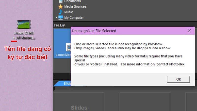 Nguyên nhân gây ra lỗi hiển thị “Unrecognized file selected”