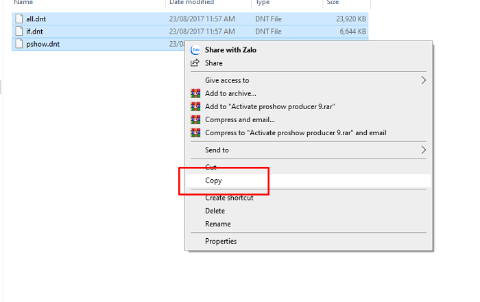 Chọn toàn bộ file và copy